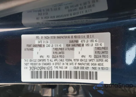 2024 Mazda Mazda3 2.5 S Preferred from USA, damaged, VIN 3MZBPACM2RM414915